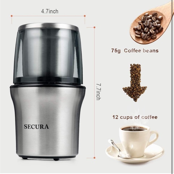 Electric⚡️Coffee Grinder&Spice Grinder w 2 StainlessSteel Blades Removable Bowls - Picture 7 of 8